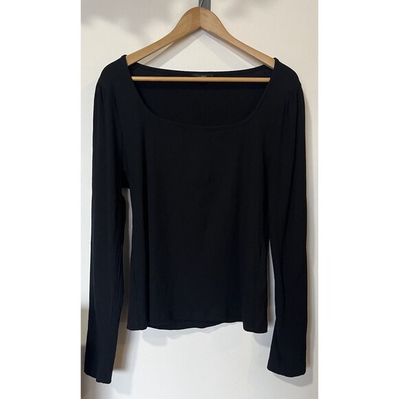 J. Crew Tops - J Crew Black Ribbed Square Neck Long Sleeve Tee Size XXL